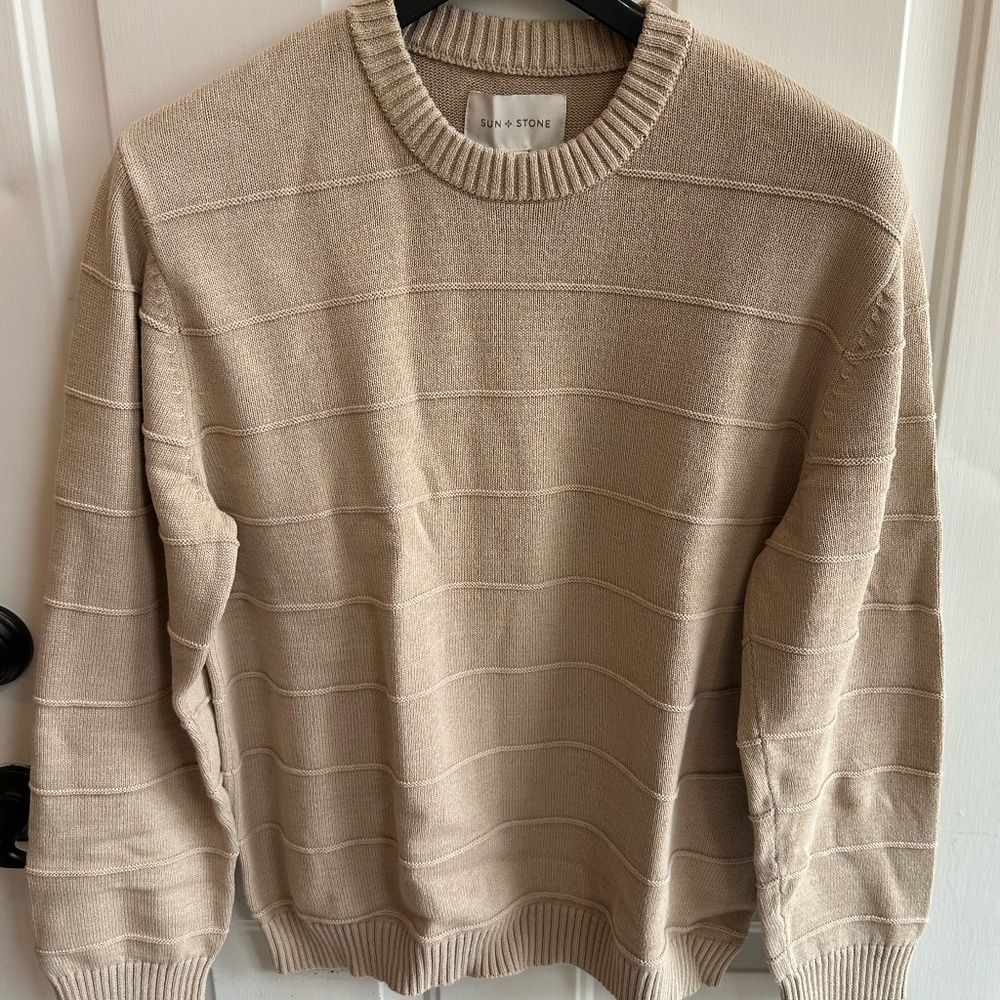 SUN + STONE MENS COTTON CREW SWEATER NWT